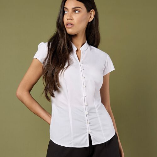 Kustom Kit Ladies Cap Sleeve V Neck Tailored Continental Blouse Thumbnail